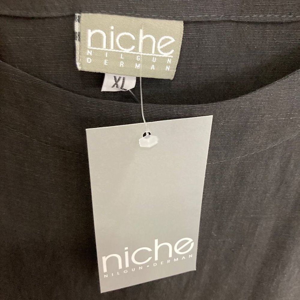 Niche Nilgun Derman XL Black Linen Tunic Top High Low Long Art To Wear Lagenlook - Picture 4 of 8